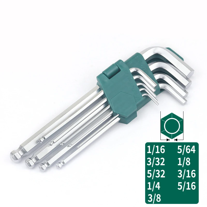 Inch Allen Wrench Set Hex Ball Head Portable Bicycle Repair Hand Tools Screwdriver Tip 1/16 To 3/8 L Shape Short Arm Tool