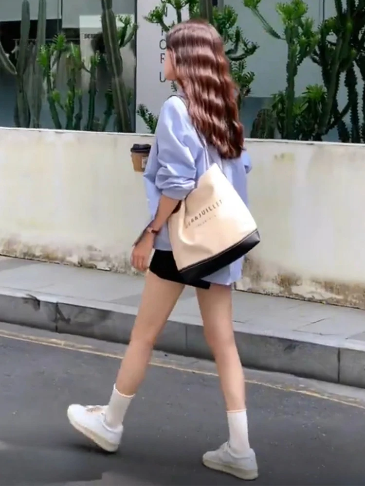 Французские синие рубашки с воротником-поло женские осенние новые повседневные