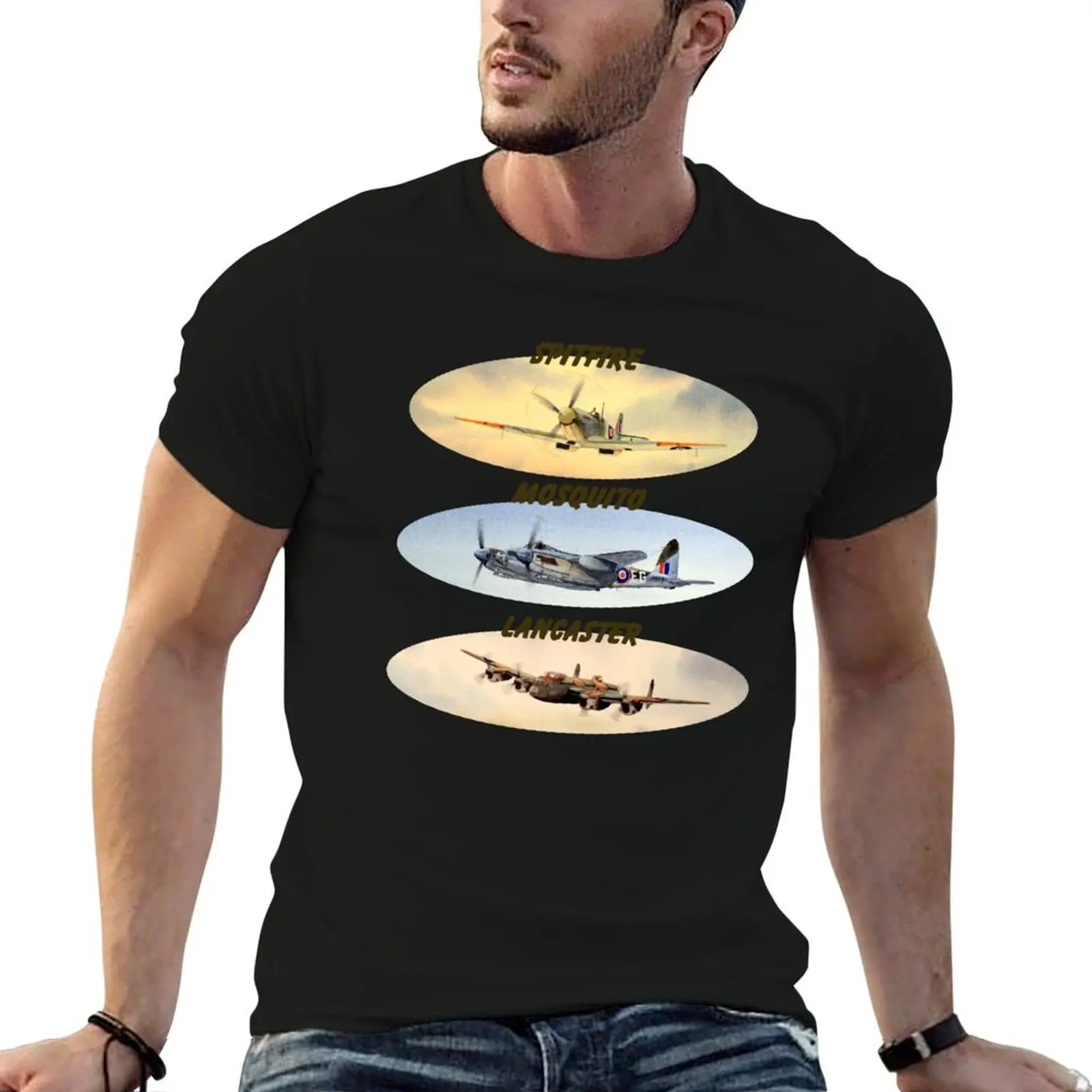 Фото Футболка Spitfire Mosquito Lancaster Collages With Banners, мужские футболки, белая футболка, дизайнерская футболка для мужчин №1