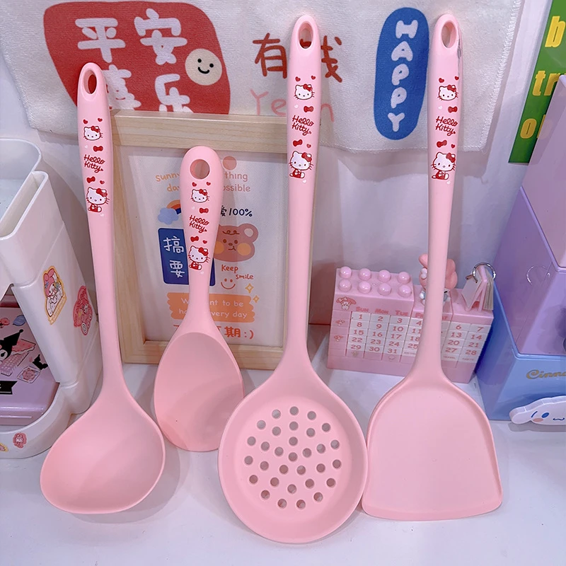 

Sanrio Hello Kitty Silica Gel Non Stick Pan Kitchen Set High Temperature Resistant Spatula Spoon Colander Cute Kitchen Utensils