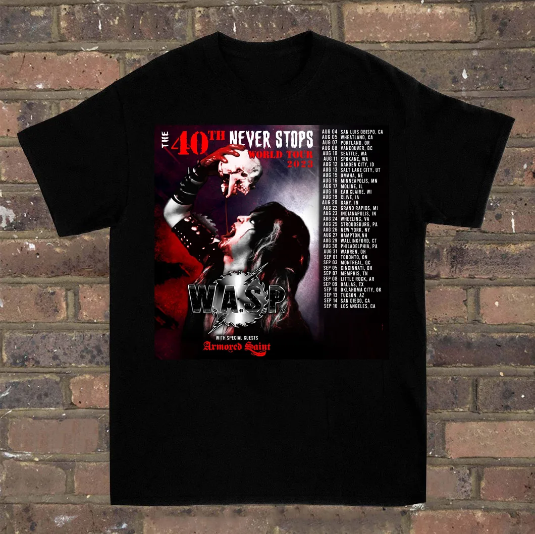 W.A.S.P. 40-й никогда не останавливается на мировом турне 2023 для веера футболки S-4XL FR547