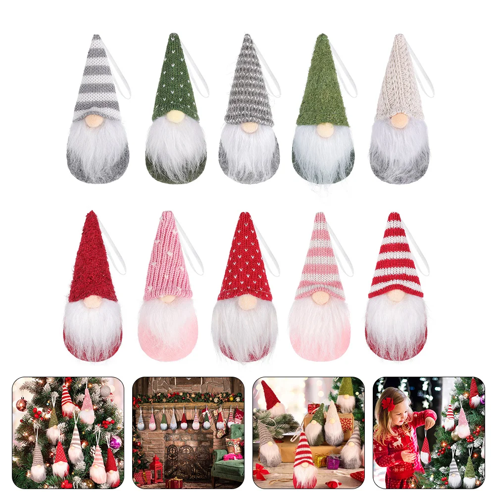 

10 Pcs Christmas Tree Knitted Pendant Santa Suit Plush Gnome Polyester Personalized Ornaments Decoration