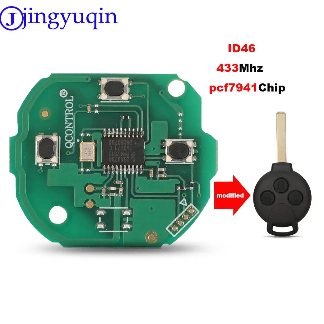 Jingyuqin-Funda de llave remota para coche, cubierta Fob de entrada sin llave, 3 botones, para MERCEDES BENZ Smart Fortwo 451 FSK 434MHZ