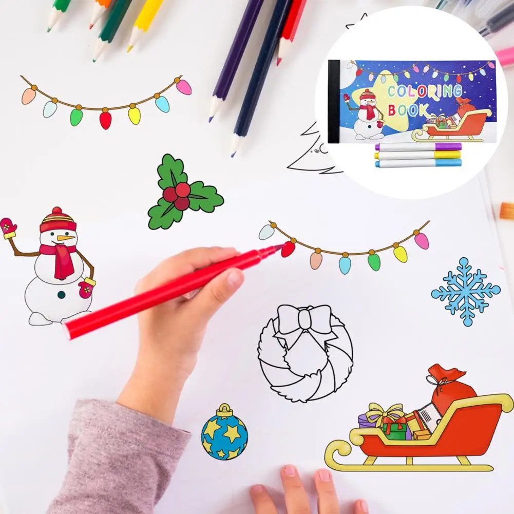 

Christmas-themed Coloring Book Festive Holiday Wall Stickers Christmas Kids Coloring Book with Santa Claus Snowman for Children