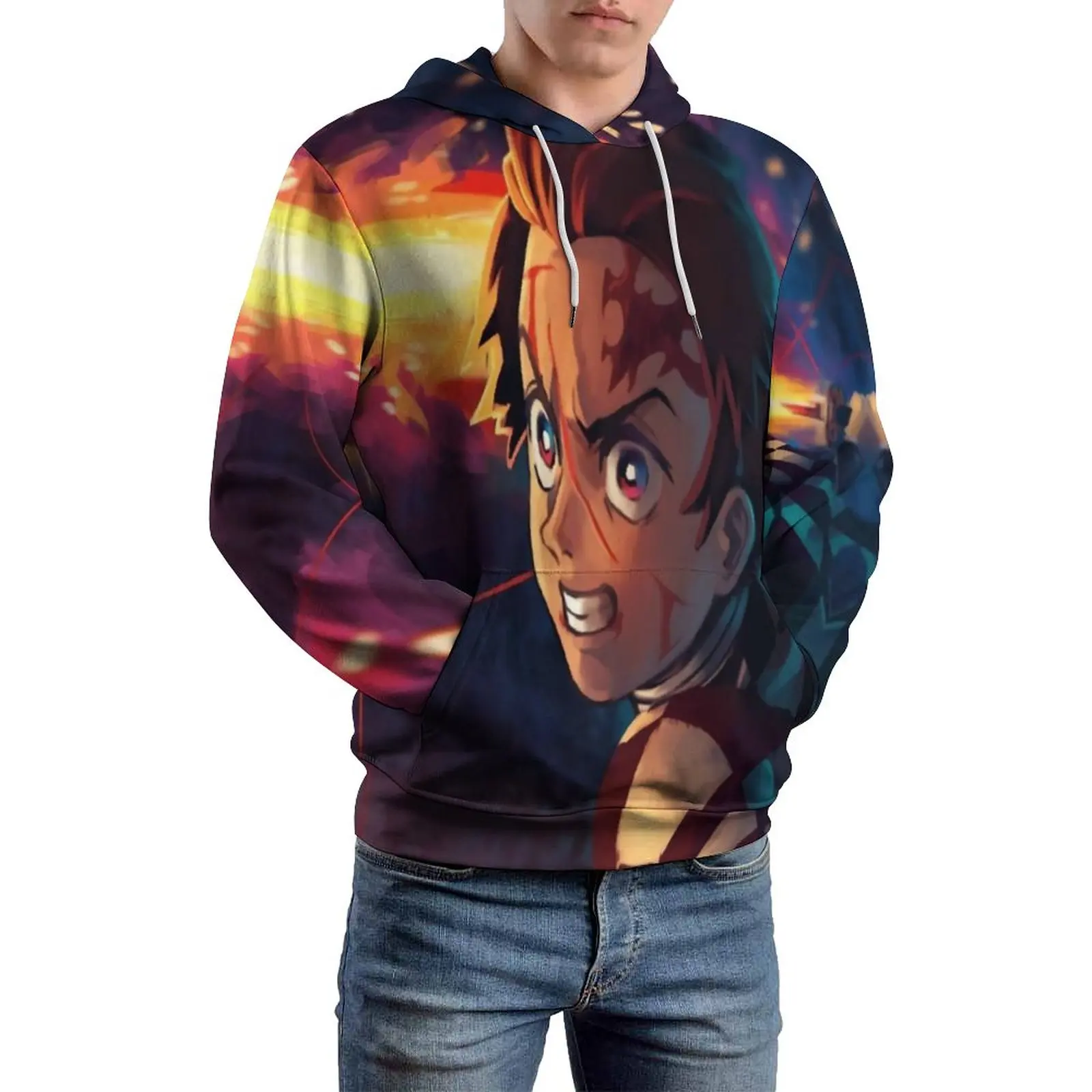 

Повседневные толстовки с капюшоном для мужчин, с изображением рассекающего демонов, с длинным рукавом