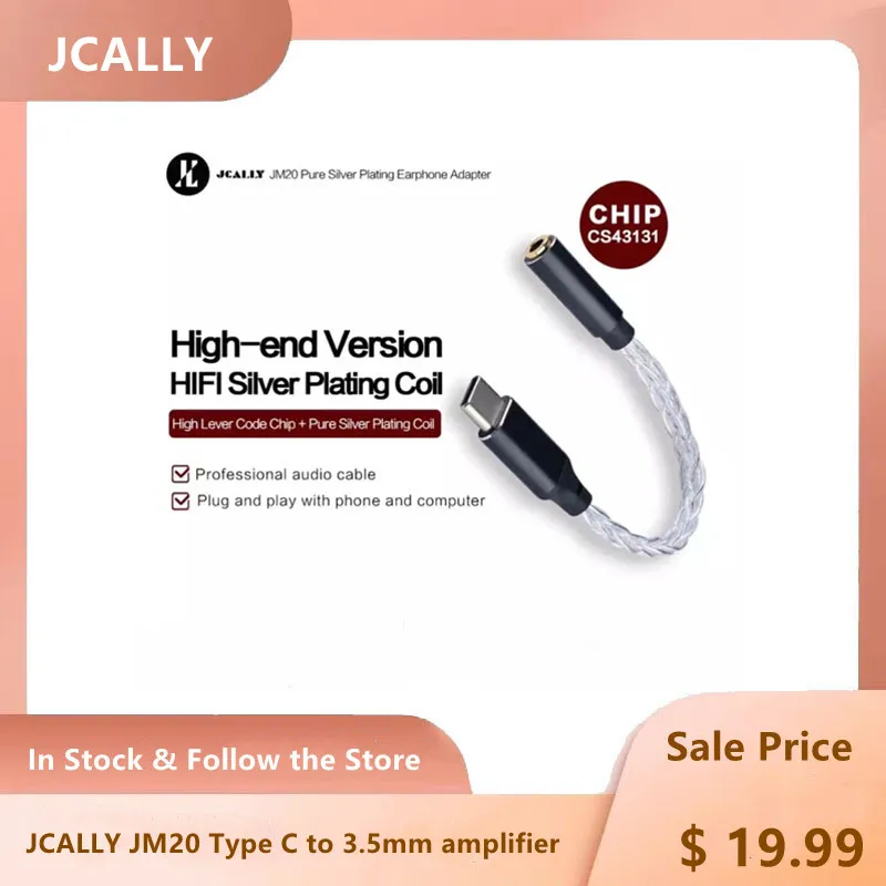 

Высокопроизводительный ЦАП-декодер jмелак JM20 CS43131, усилитель типа C до 3,5 мм, адаптер, чистый серебристый кабель для Android, Windows, MacOS