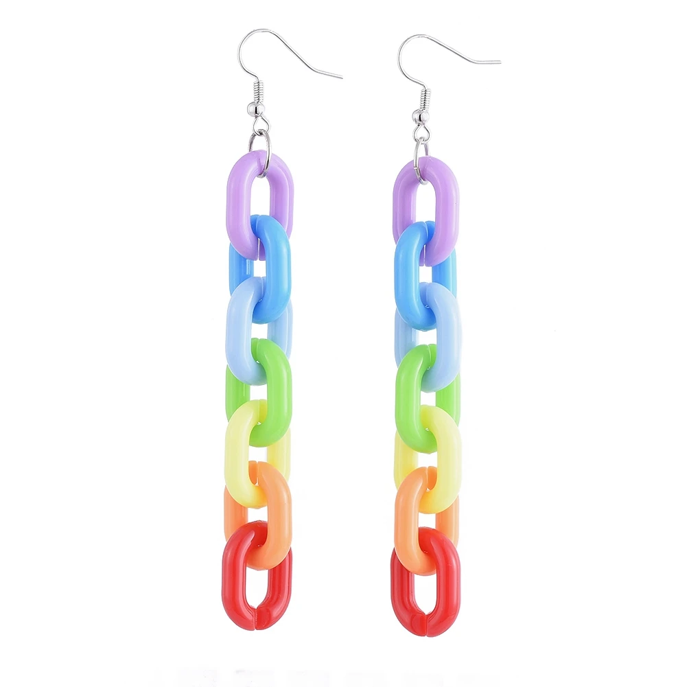 

Kissitty 2 Pairs Rainbow Color Dangle Earrings With Acrylic Cable Chains Brass Hook Earrings Jewelry Findings Gift