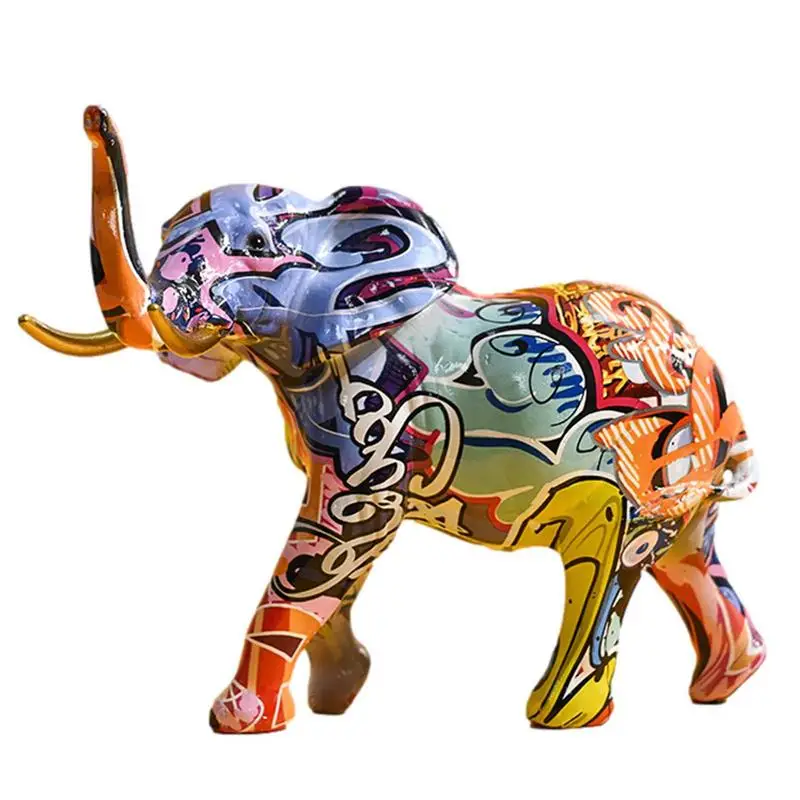 

Graffiti Elephant Figurines Resin Colorful Elephant Decor Crafted Figurines Elephant Colorful Art Modern Elephant Statue