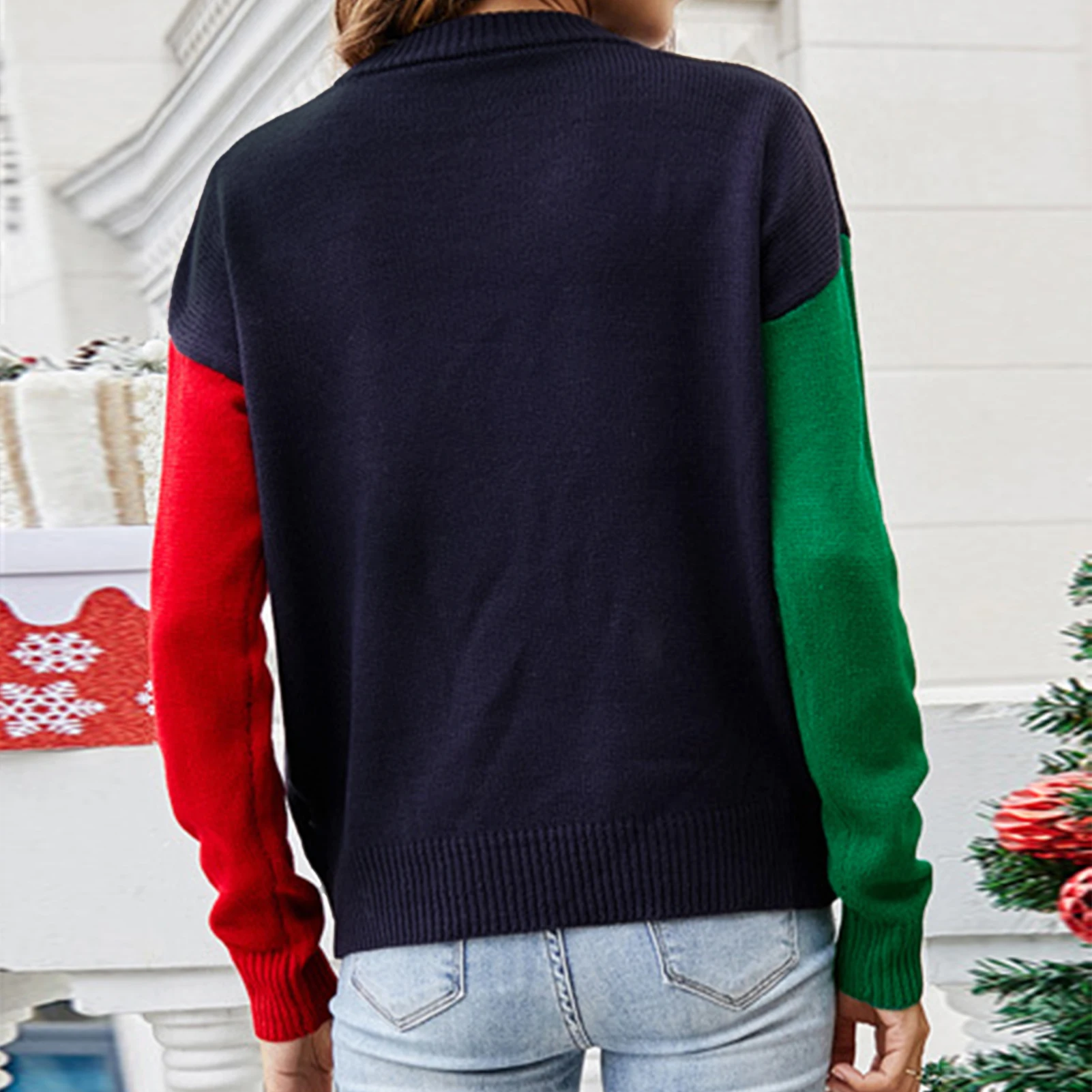 

Women Basic Jumpers Loose Fit Snowflake Christmas Tree Pattern Crochet Pullovers Long Sleeve Christmas Style Casual Daily Outfit