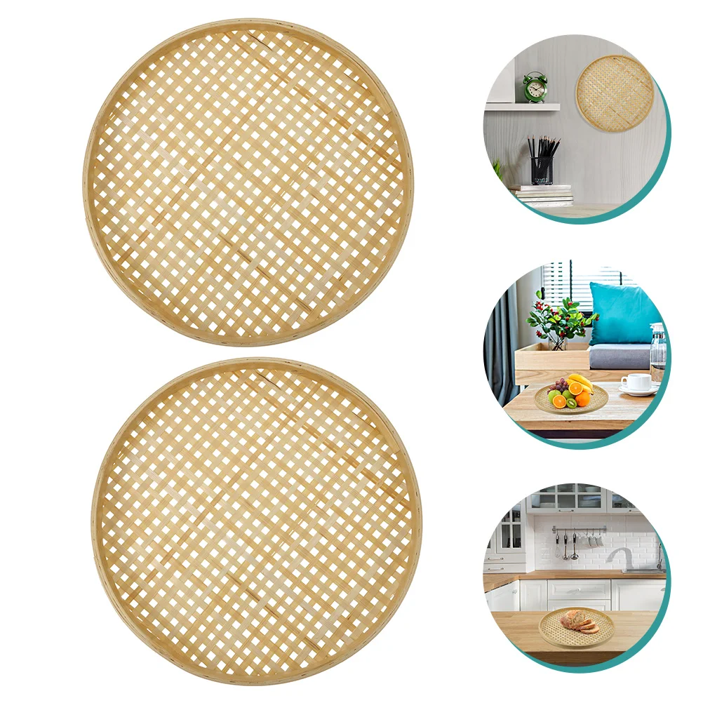 

2 Pcs Woven Storage Baskets Bamboo Sieve Weaving Colander Desktop Snack Household Child