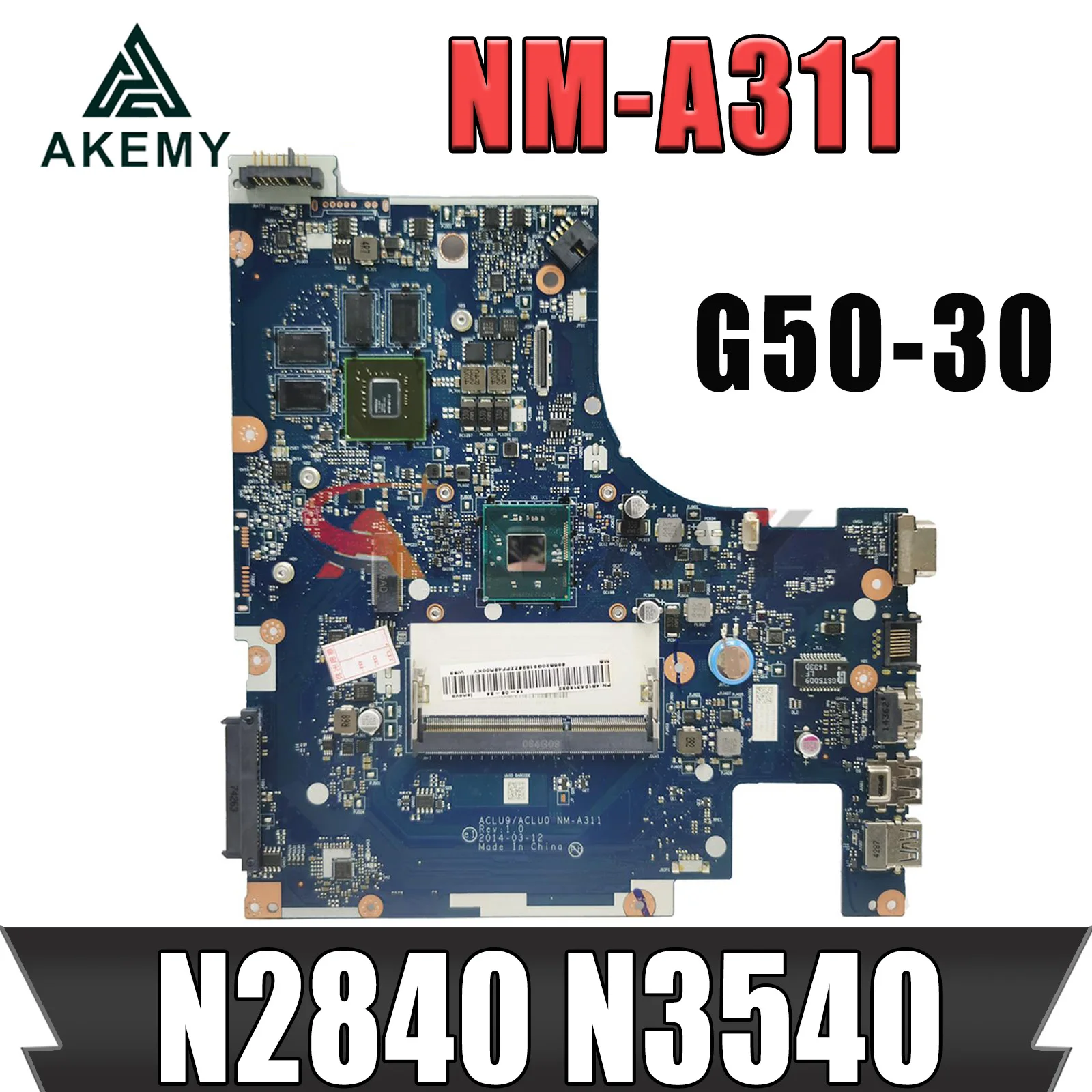 

ACLU9 ACLU0 NM-A311 For Lenovo Ideapad G50-30 Laptop Motherboard With N2830 N2840 N3530 N3540 CPU GT820M 2GB GPU