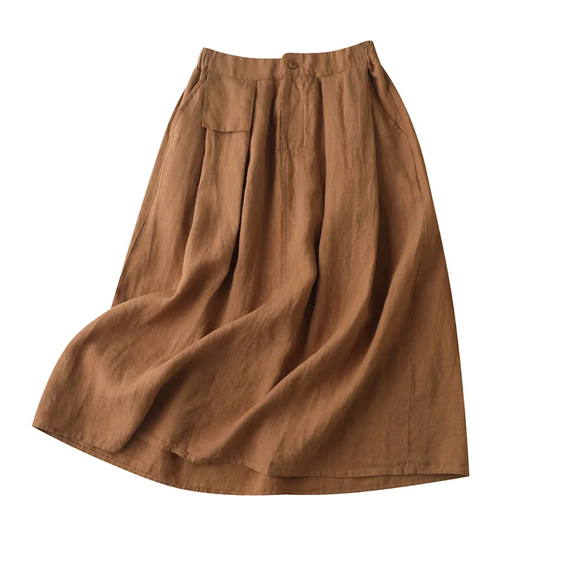 

Юбка женская льняная средней длины, однотонная трапециевидная до середины икры, модная винтажная в японском стиле, весна 2022