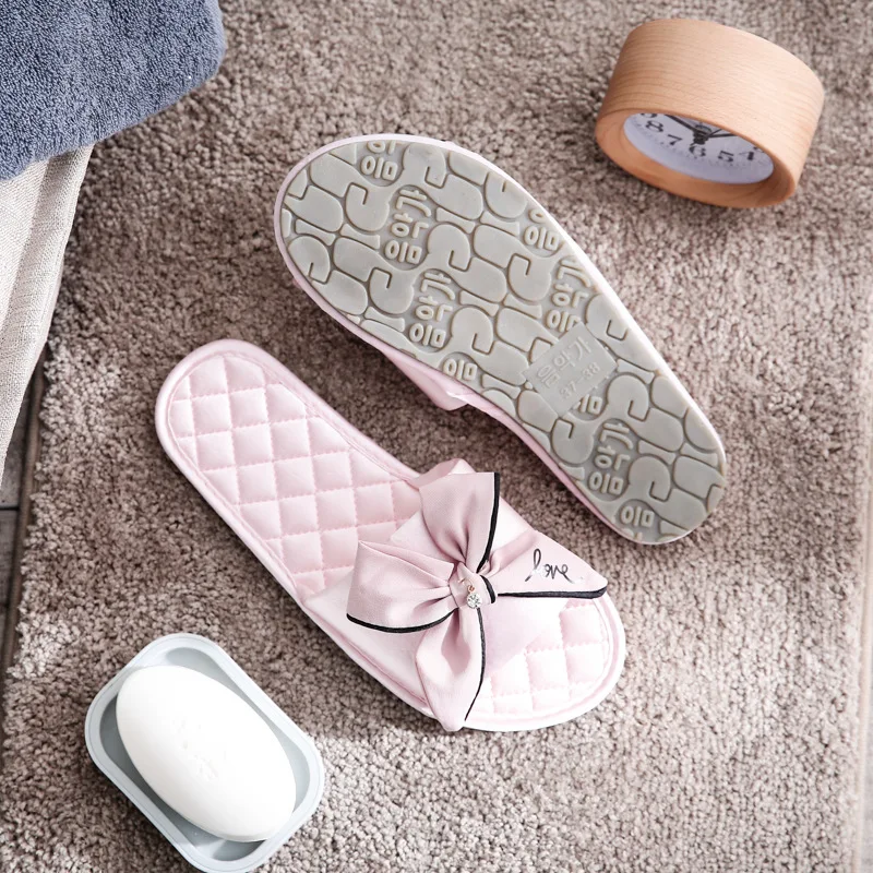 New Satin Bow Open-toe Home Summer Slippers Women EVA Simple Korean Four Seasons Breathable Sandals and Slippers