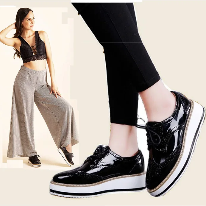 

Женские туфли-оксфорды на платформе EAGSITY, повседневные кожаные туфли-броги на танкетке, туфли дерби На Шнуровке Для офивечерние