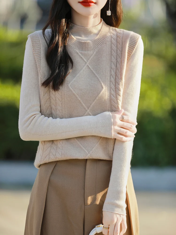 Осенне-зимний новый жилет из ангорской шерсти в клетку со стразами без рукавов с