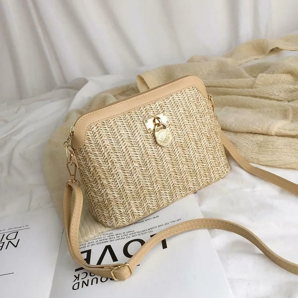 

Casual Chains Straw Bucket Bags New Women Summer Messenger Bag Rattan Bags Beach Lady Travel Purses and Handbags Shoulder Bag