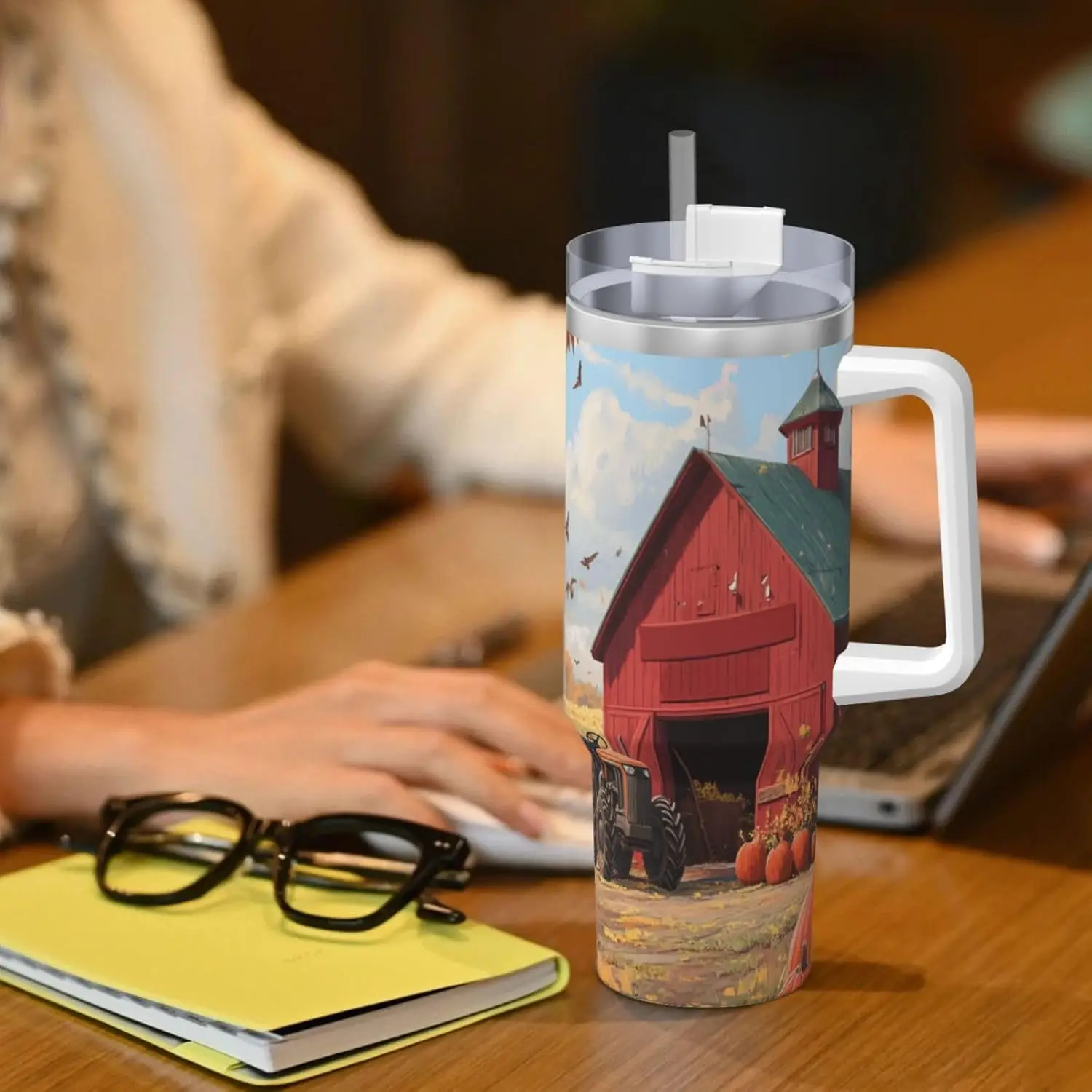 Осенний сарай на День Благодарения Тыква кленовый лист 40 унций кувшин со льдом с