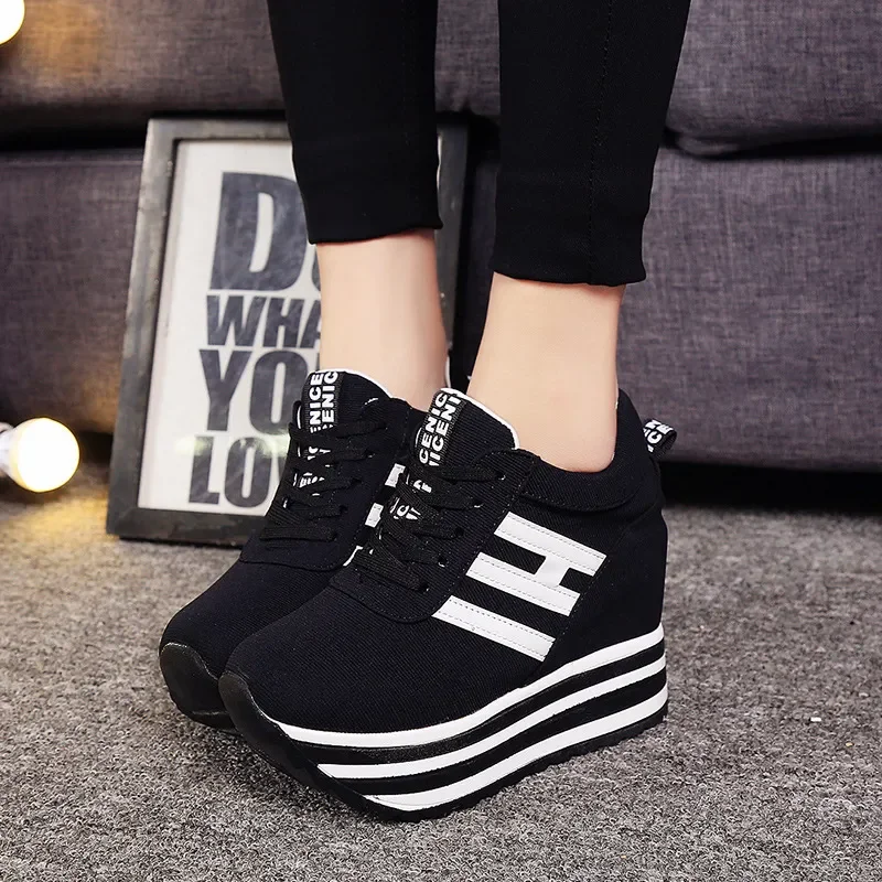 

2023 High Flat Platform Sneakers 9cm Height Increasing Casual Shoes Woman Spring New Hidden Wedge Sneaker Female Vulcanize Shoes