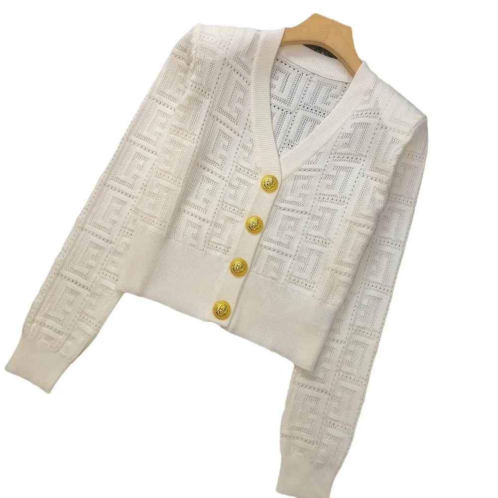 Женское однотонное трикотажное пальто офисный однобортный Кардиган с V-образным