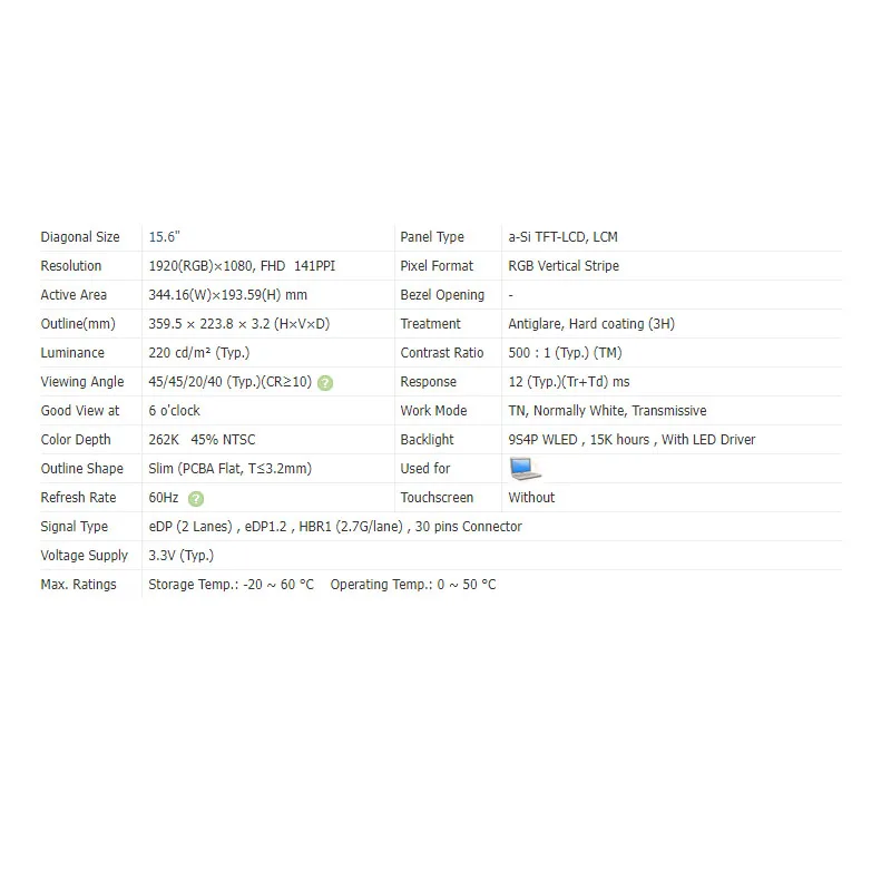 B156HTN03.8 B156HTN03.7 B156HTN03.4 B156HTN03.5 B156HTN03.6 B156HTN03.1 B156HTN03.0 N156HGE-EAB 30-контактный ЖК-экран для