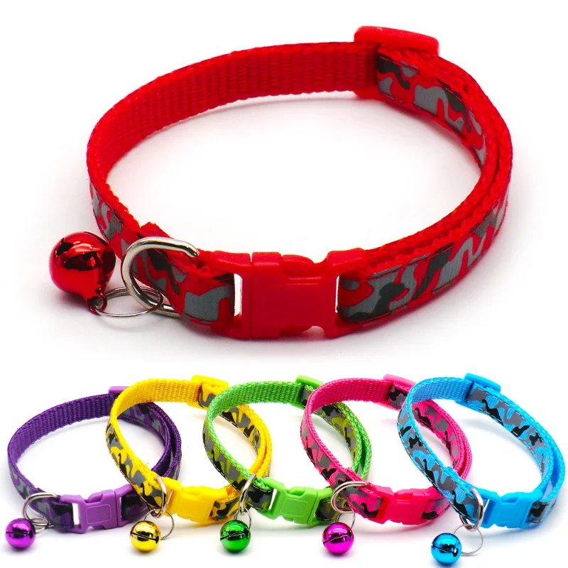 

Multicolor Cat and Dog Collars Cool Adjustable Reflective Camo Cat collars with bells Camo Cat and Dog collars with bells