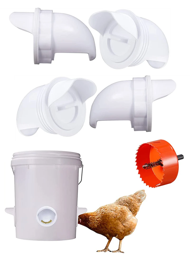 

Chicken Feeder Poultry Feeder DIY Port Gravity Feed Kit Rain Proof No Waste Ducks Feeders For Buckets Barrels Bins Troughs