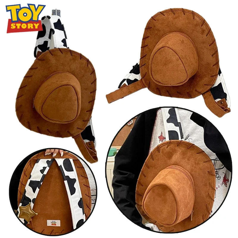 Disney Toy Story Woody Cowboy Hat Backpacks Cartoon Peripheral Storage Bag Fashion Crossbody Large Capacity Chest Bags Gifts