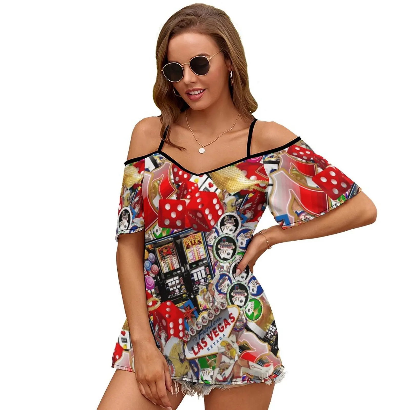 Gamblers Delight-Las Vegas Icons Женская футболка с круглым вырезом Повседневные топы