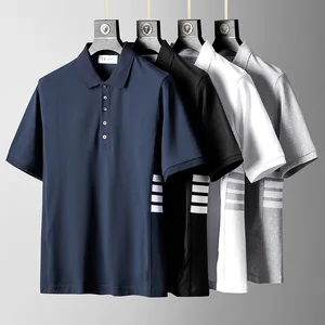 Imported TB FOG tide brand half-sleeve four-bar men's striped cotton summer POLO lapel short-sleeved T-shirt 
