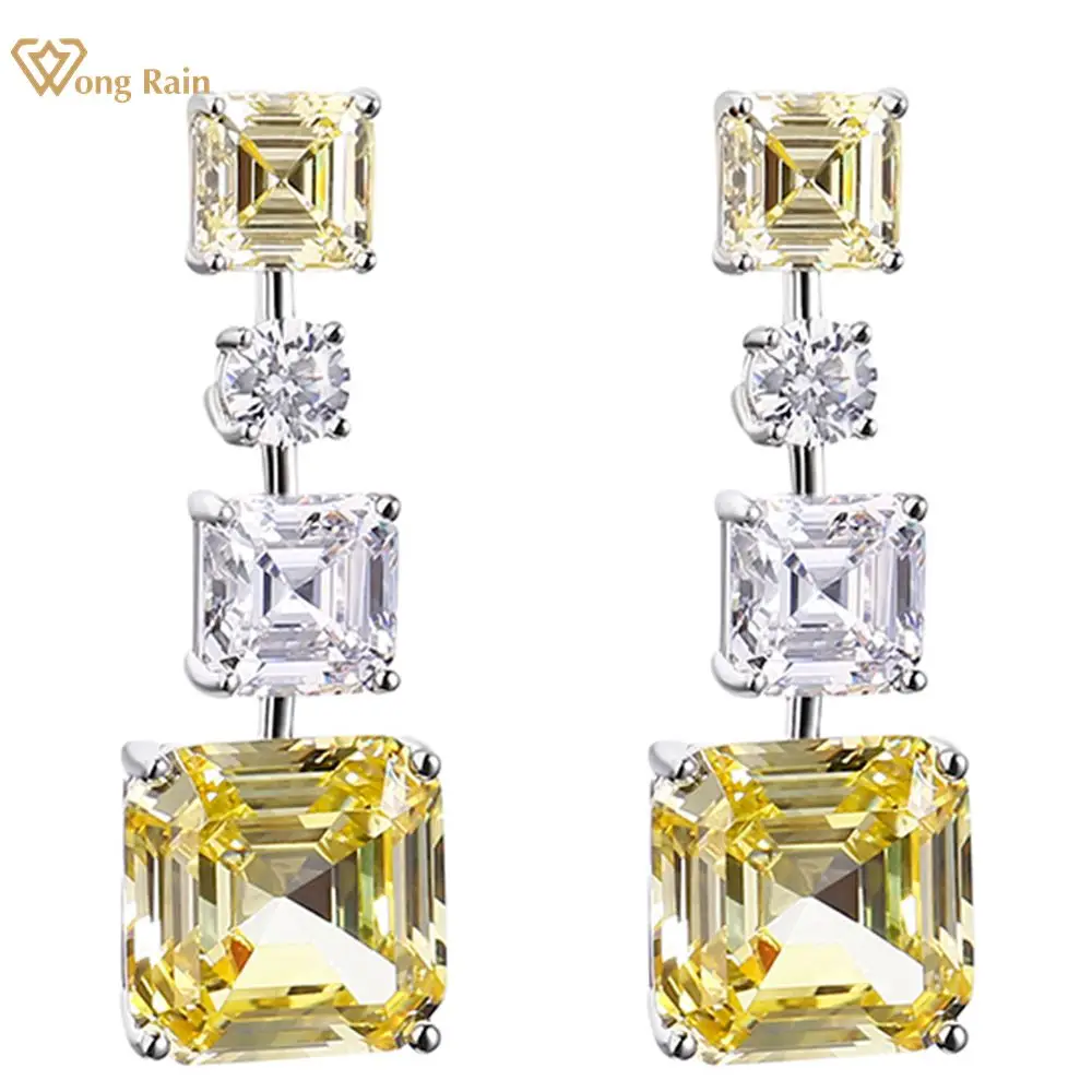

Wong Rain Solid 925 Sterling Silver Asscher Cut Citrine High Carbon Diamonds Gems Drop Dangle Earrings Fine Jewelry Wholesale