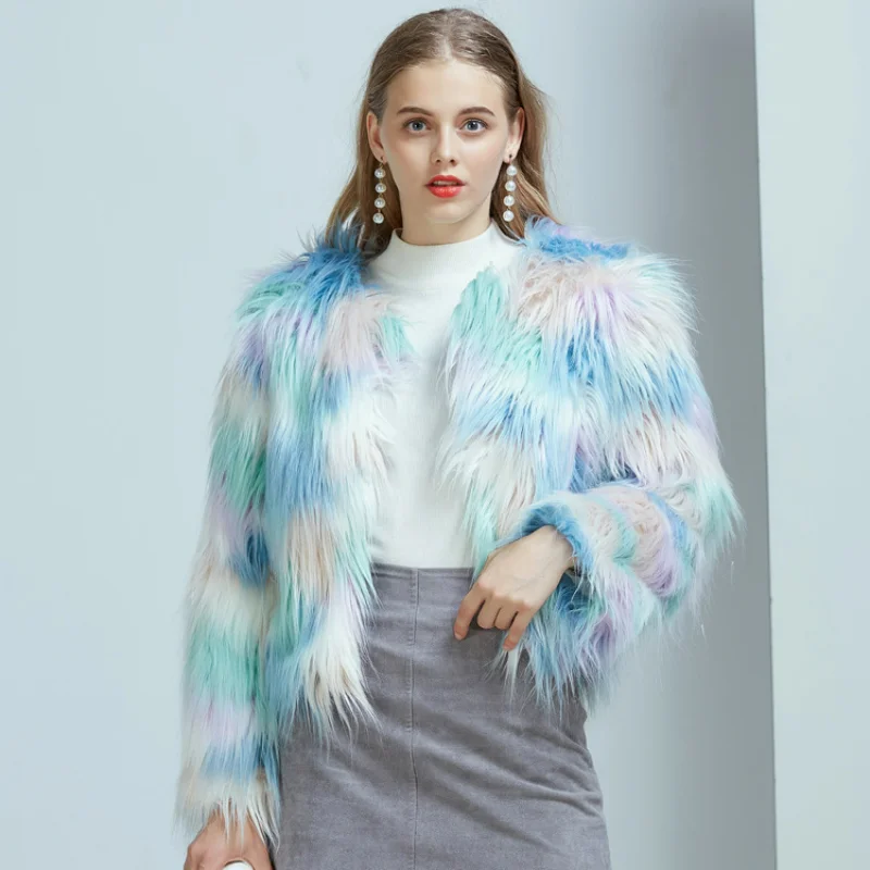 

Женское пальто 2023, синее пальто из искусственного меха, женский короткий плюшевый кардиган на осень и зиму, Женская куртка