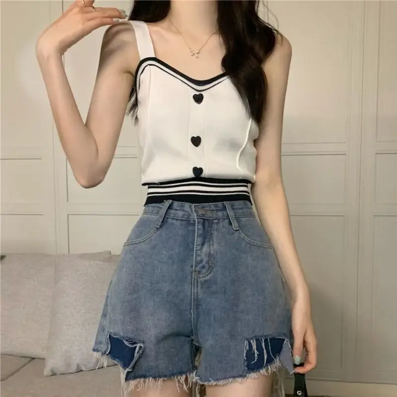 

Women Cropped Vest Halter Club Tank Lady Cami Sexy Basic Y2k Party Summer Sleeveless Button Patchwork Girl Ropa De Mujer Top