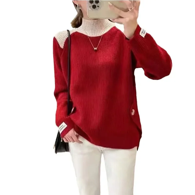 Новинка 2024 женский зимний утолщенный вязаный свитер с высоким воротником до