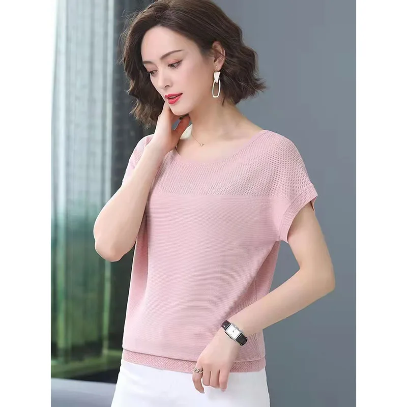 

Short Sleeve Summer Fashion Thin Knitted Tops V-neck Yellow Women Cool Pull Jumpers Female Striped Casual Shirt High Quality