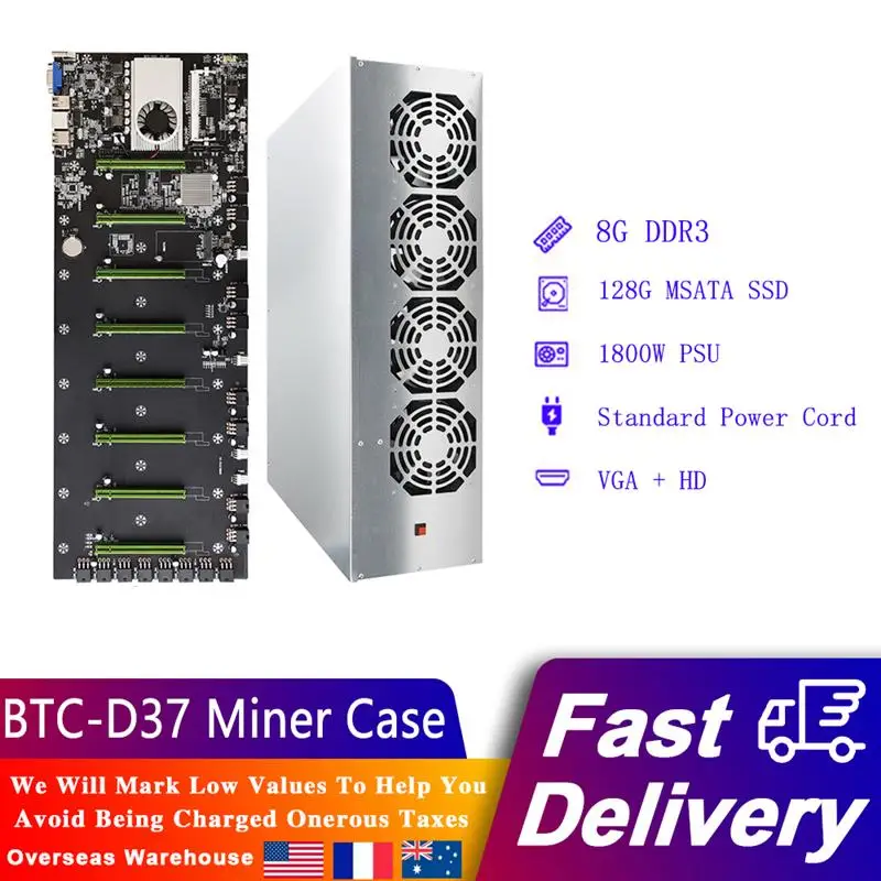 

Miner Case Set BTC-D37 Chassis with 4 Fans Motherboard 8 Slots 8G DDR3 128G SSD Mining Machine System for Mining ETH Ethereum