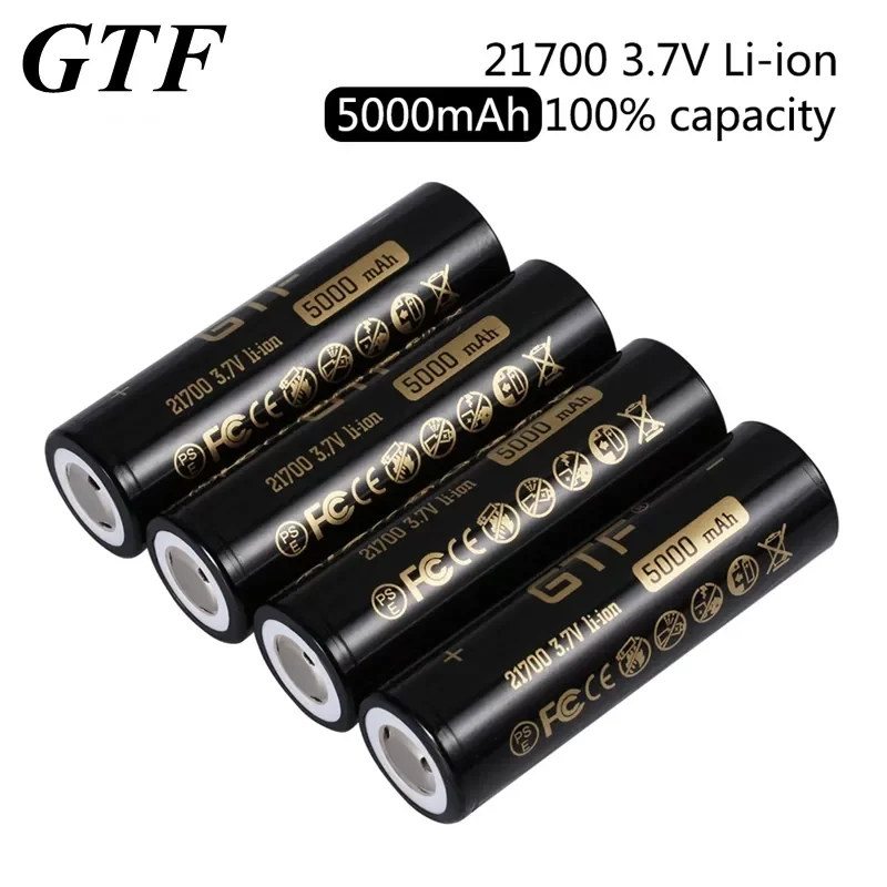 

GTF 21700 3.7V 5000mAh real capacity Li-Ion Rechargeable Battery for Flashlight electronic car flat head batteries drop shipping