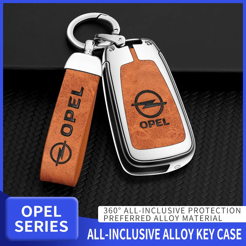 

Car Zinc Alloy Leather Remote Key Case For Opel Astra J H Corsa Insignia Meriva Mokka Zafira Car TPU Key Bag Protective Keychain
