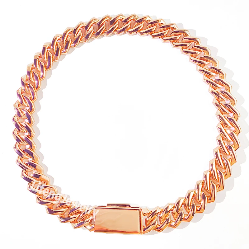 Ожерелье мужское под розовое золото кубинская цепочка с муассанитом 20 мм 24 дюйма