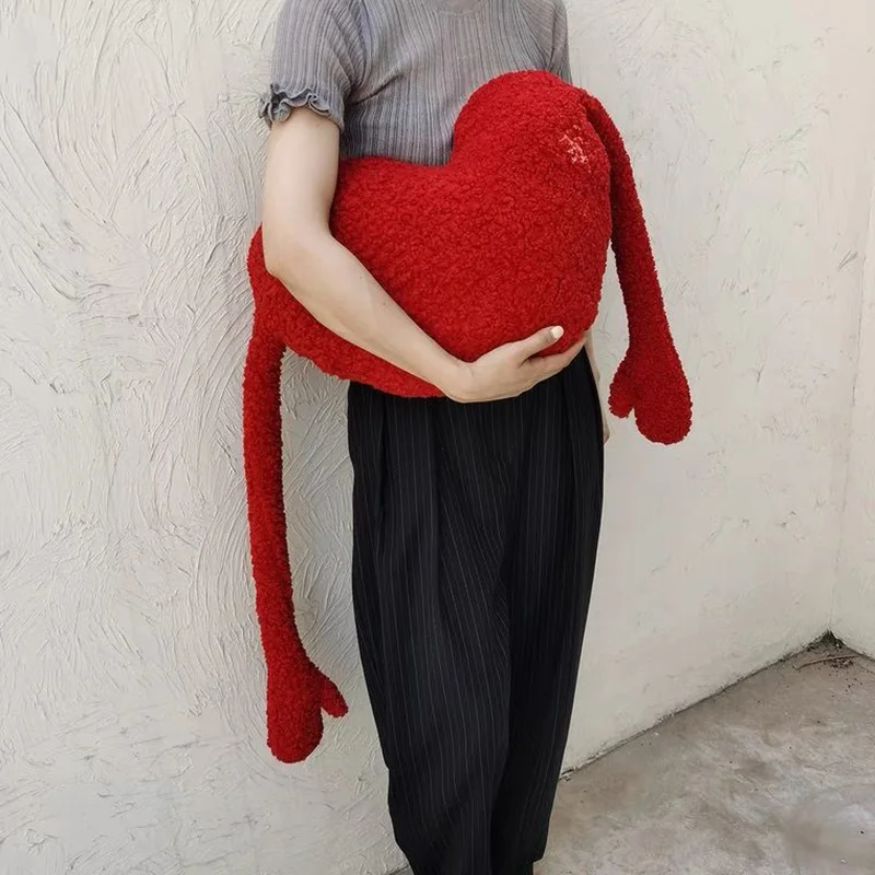 

1PC Red Heart Shape Sofa Throw Pillow with Tentacle Cute Wool Roll Cushion PP Cotton Doll Toy for Lovers Gift Home Wedding Decor