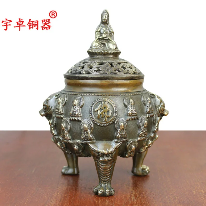 

Yuzhuo Bronze Ware Pure Copper Incense Burner Guanyin Elephant Ear Incense Burner Crafts Ornaments Brass Incense Burner