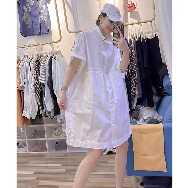 Платье-рубашка женское средней длины модное свободное повседневное однотонное