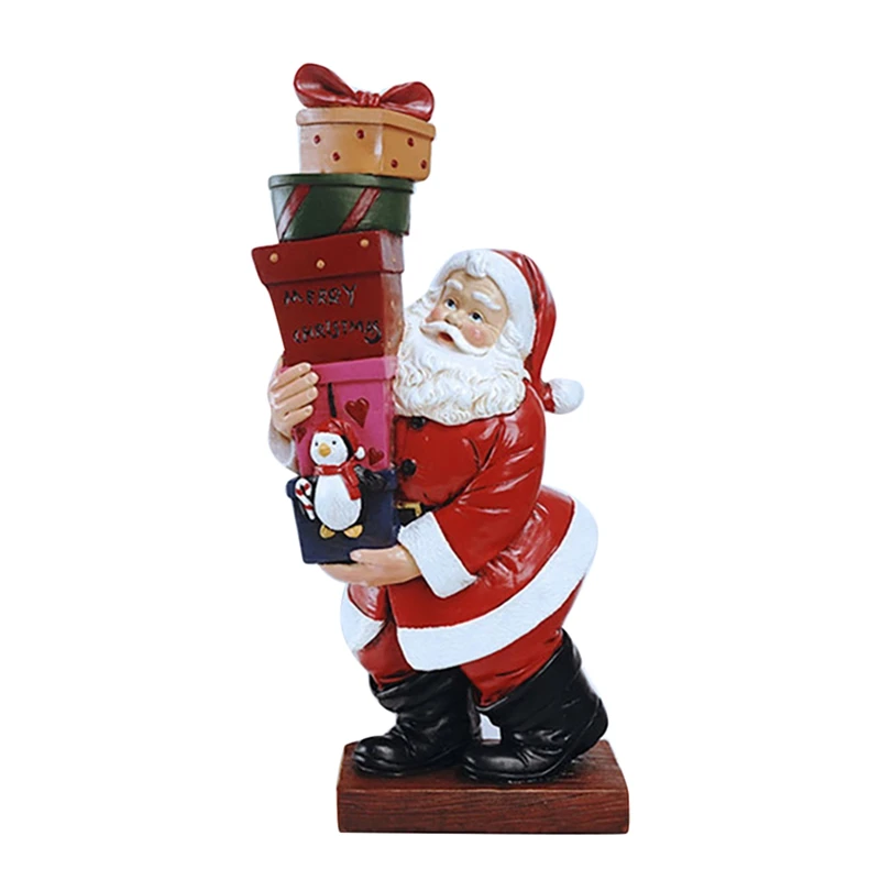 

LBER 1Pcs Santa Claus Sculpture Christmas Doll Resin Ornament Figurine Holiday New Year Hristmas Table Decoration