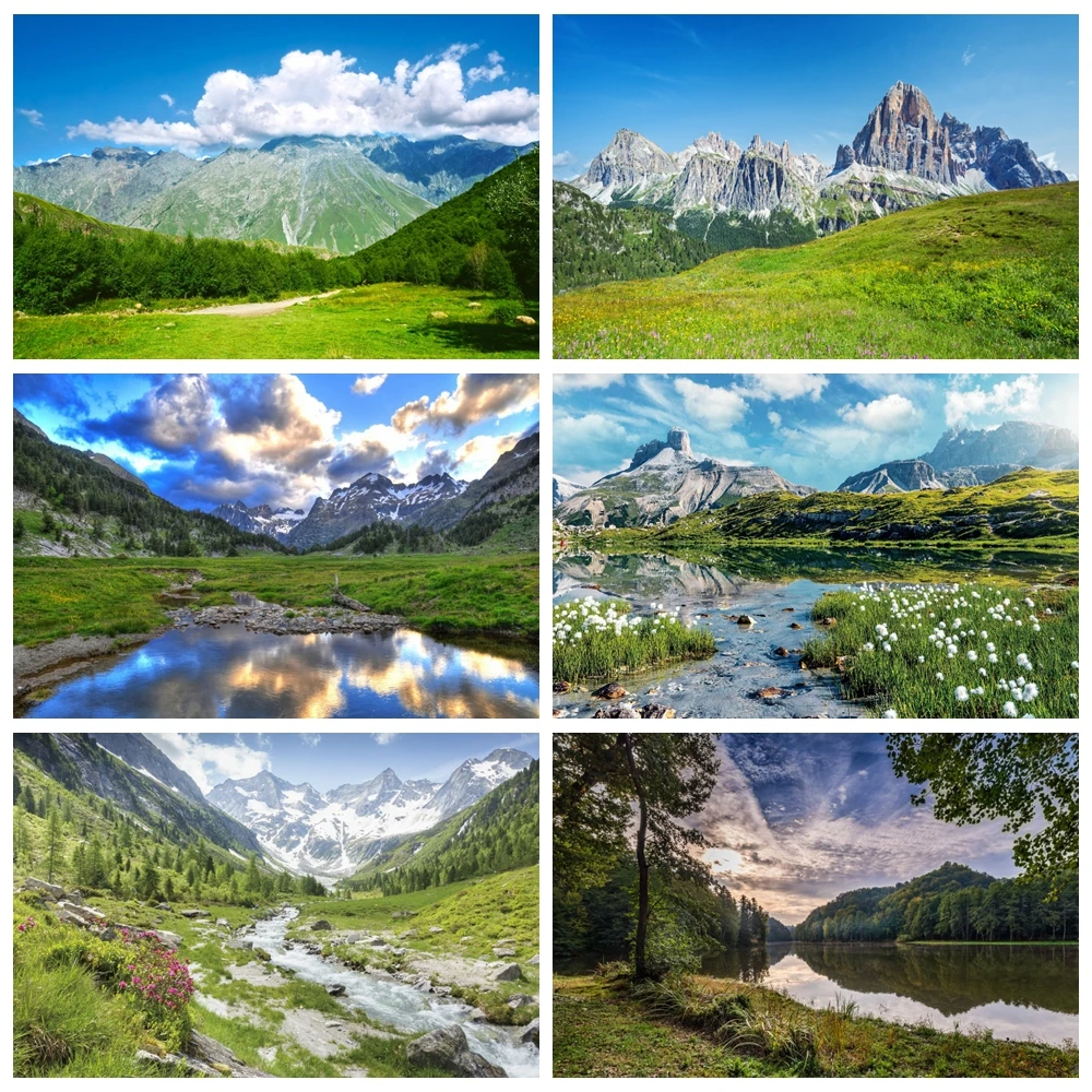 

Natural Mountain Green Forest Photography Cloudy Scenic Photo Backgrounds Customized Photographic Backdrops For Photo Studio