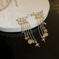 lovoacc exaggerated full rhinestones star drop dangle earrings for women gold color long chain tassel earring wedding jewelry