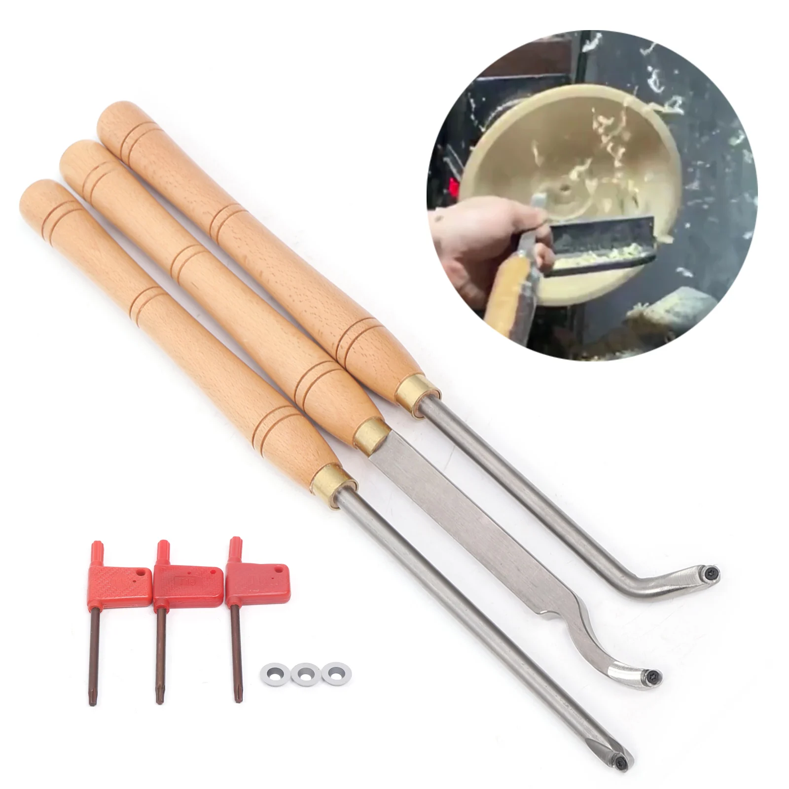 

3 Carbide Turning Tools & 3 Wrenches Wood Chisels Woodturning Tools Set