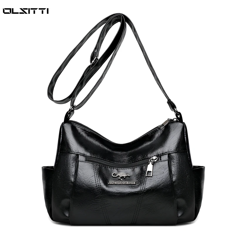 

Pockets High Quality Leather Shoulder Bags for Women 2021 Luxury Brand Designer Handbags Winter Style Crossbody Bags Sac A Main