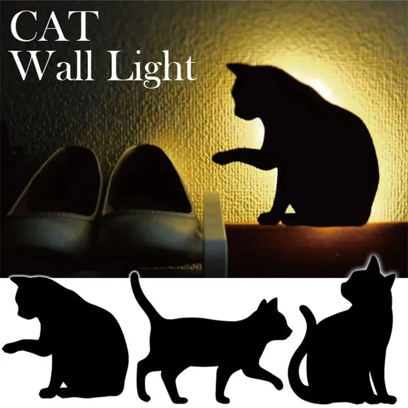 Acrylic Projection Wall Light New LED Night Lamp Voice Light Control Cat Shadow Light for Bedroom Indoor Decor Silhouette Light