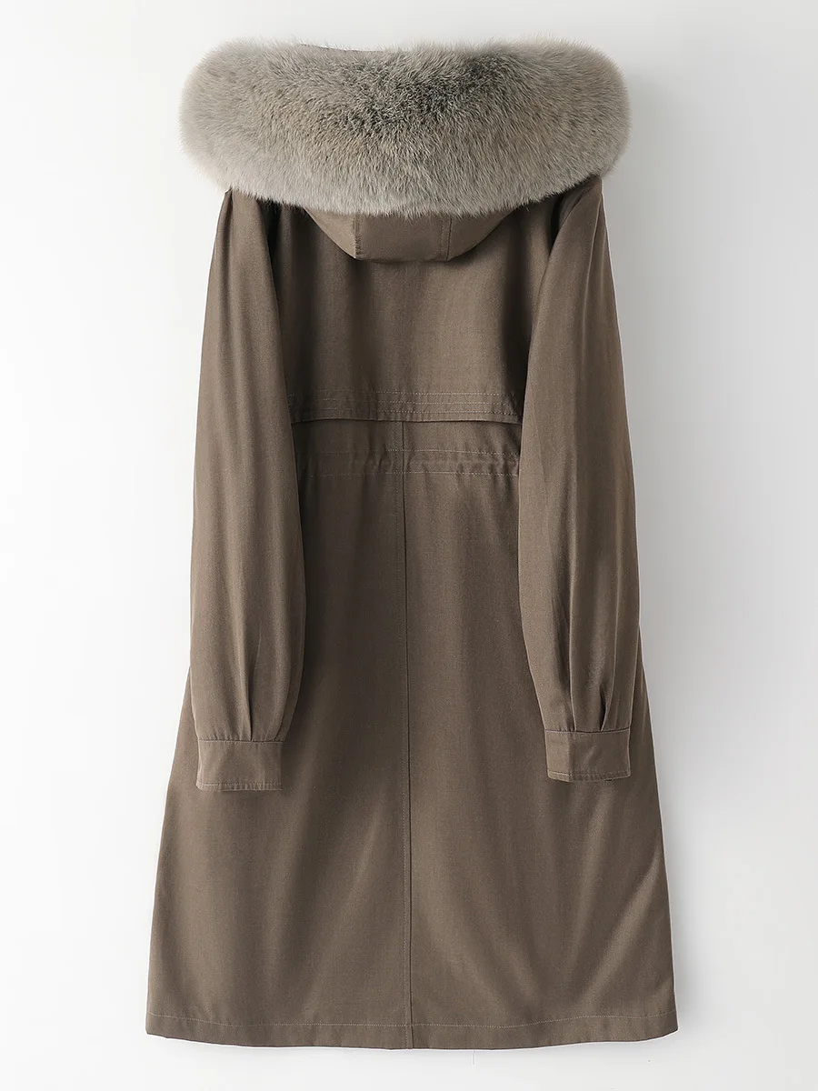 Parker Fox Fur Collar 2022 New Detachable Rabbit Fur Liner Fashion Hooded Winter Long Fur Coat for Women