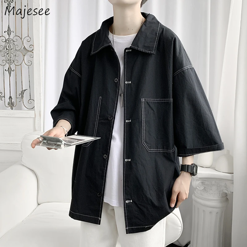 

Shirts Men Cargo Summer Simple Design Baggy Harajuku Fashion Popular All-match Handsome Streetwear Japanese College Ins Leisure