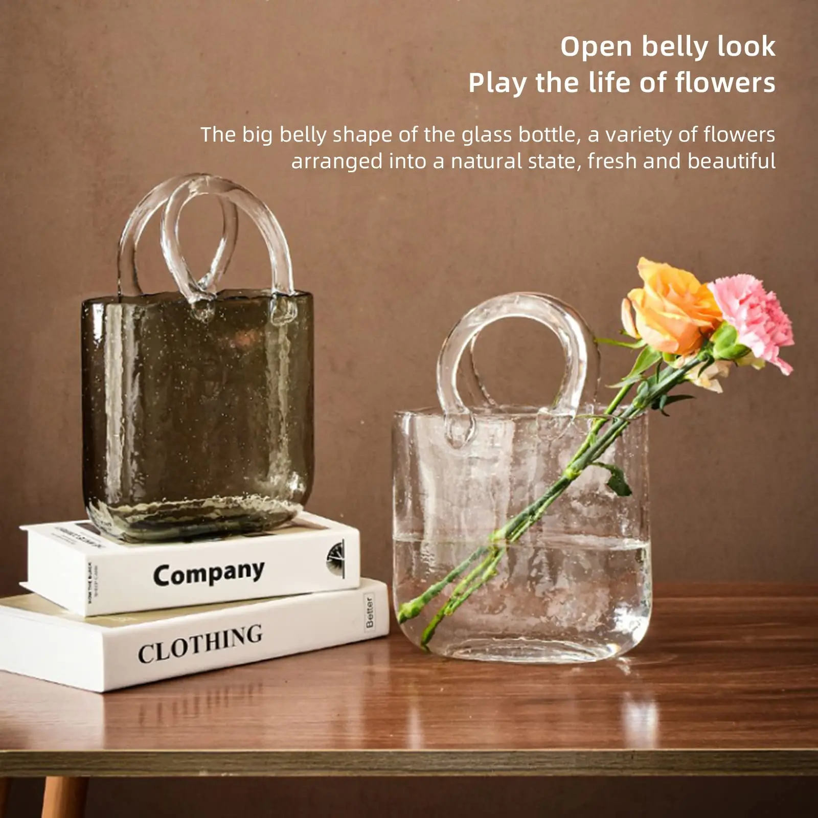 Transparent Glass Vases Bag Shape Hydroponic Plant Bottle Flower Pot Home Office Creative Fish Tank Table Decoration